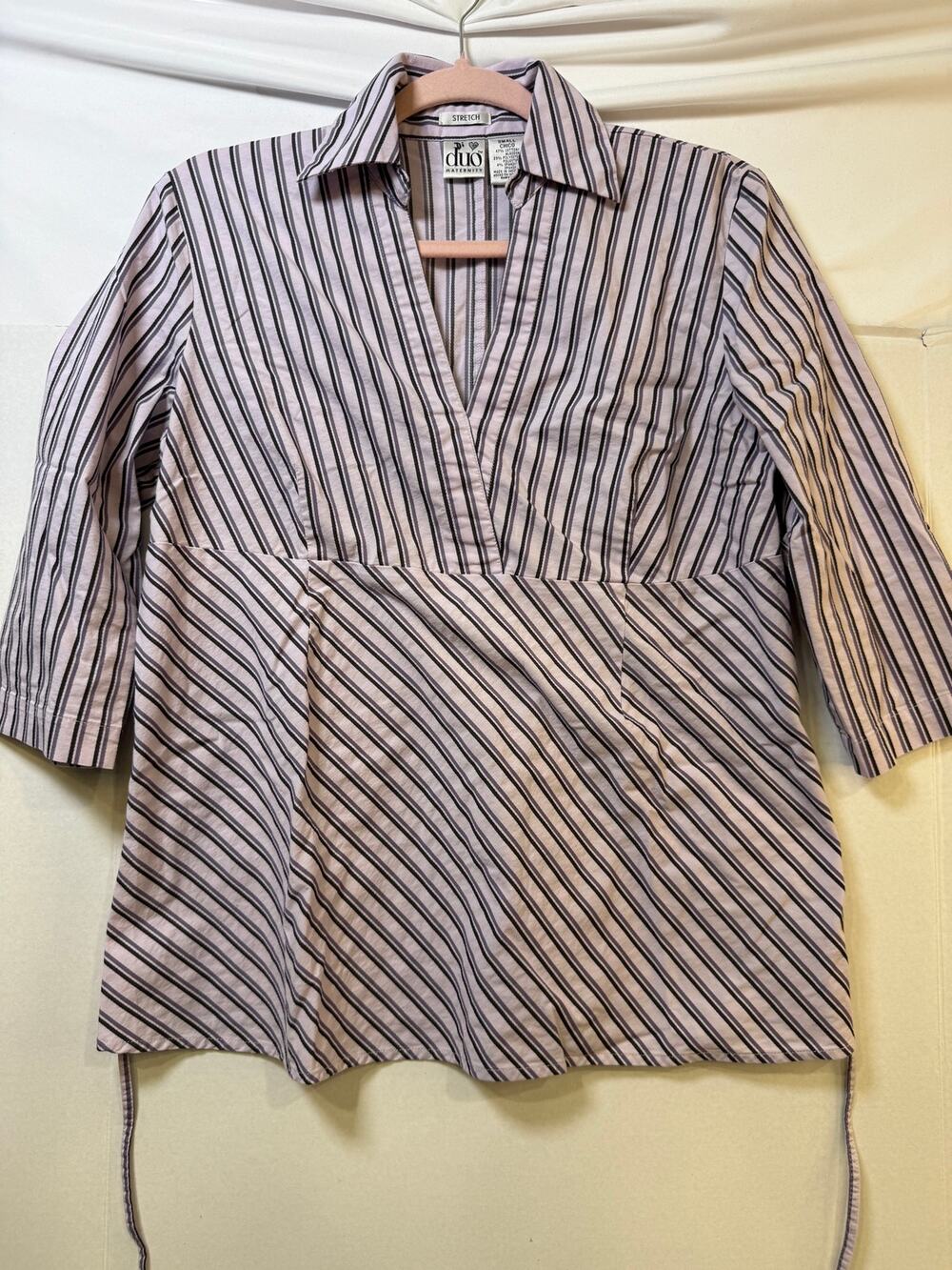 Duo Maternity Striped Faux Wrap Top Size S Maternity 3/4 Sleeve Tie Back